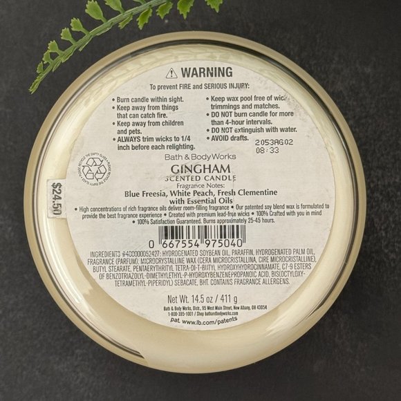 BBW Gingham Bath & Body Works 3 Wick Candle - Picture 10 of 10